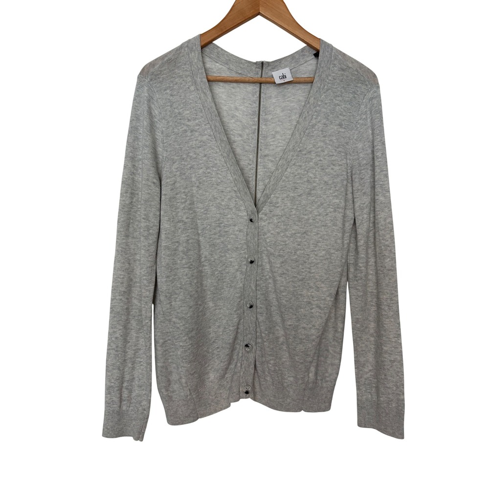 Cabi Gray Zip Back Gorpcore Work Button Front V-Neck‎ Cardigan Sweater 5014 S